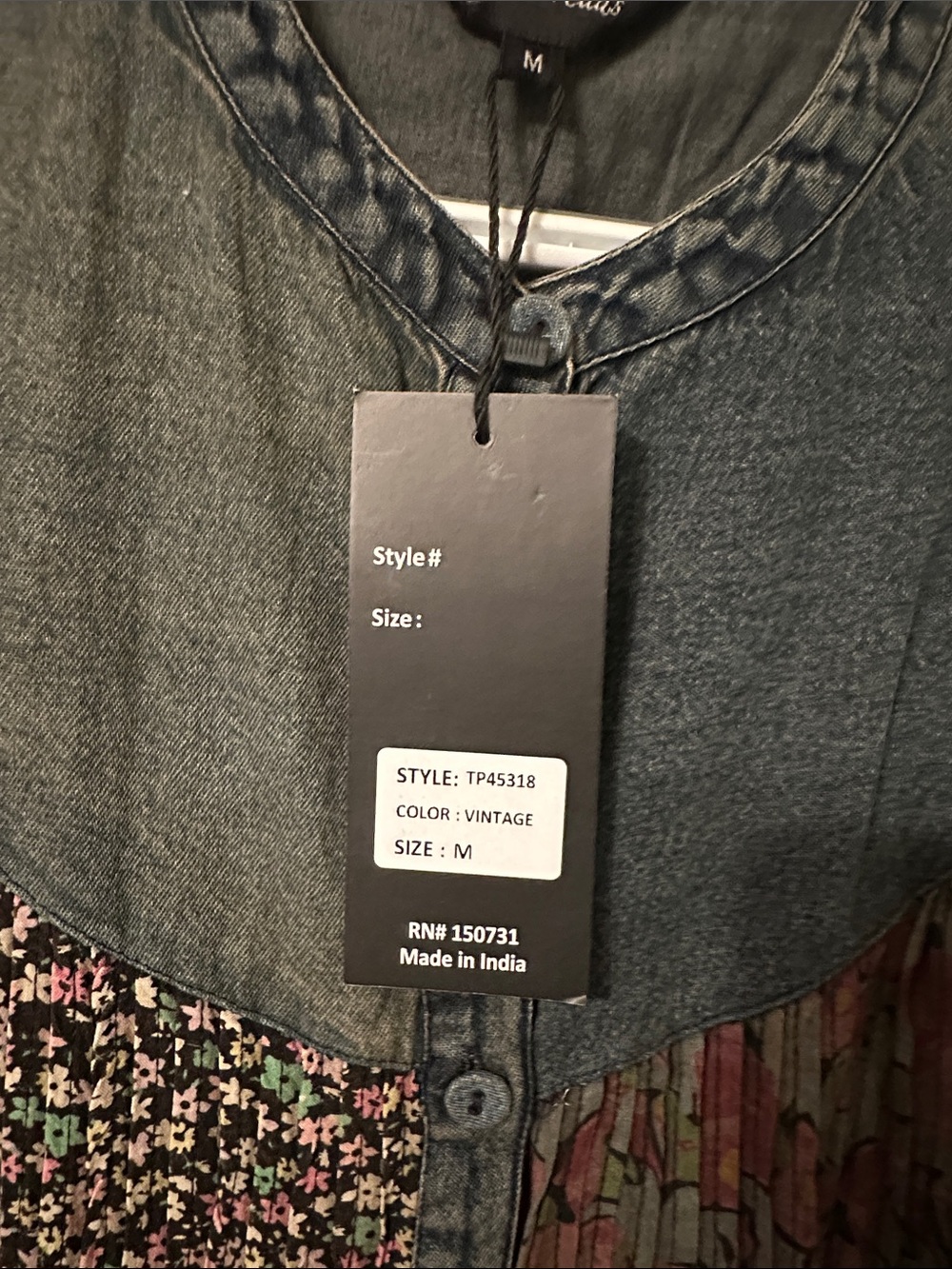 Joy Touch Multi-Print Denim Patchwork Bell-Sleeve Tunic - Multi - Picture 2 of 3